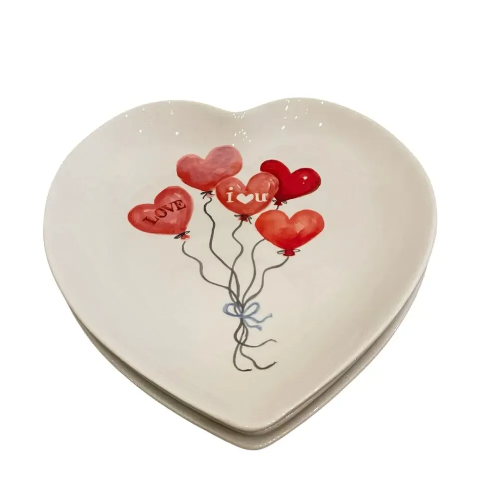 4pc Maxcera Valentine Heart Shaped Dinner Plates 10in Red Heart Balloons New